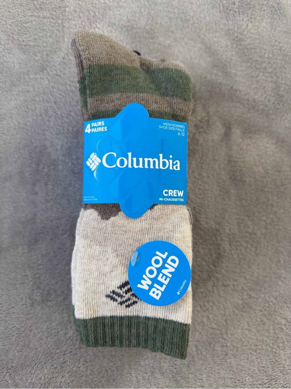 (4 Pairs) Columbia Men's Crew Socks - Green and Beige